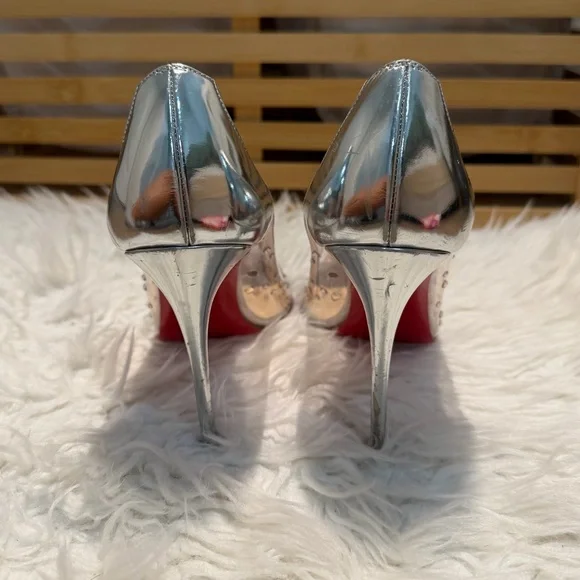 Christian Louboutin Clear and Silver Embellished Heels 100 mm - Picture 3 of 16
